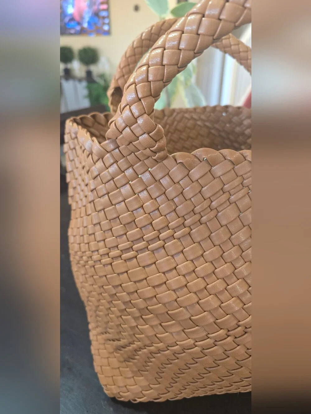 Woven Tote with Removable Wristlet - Tan